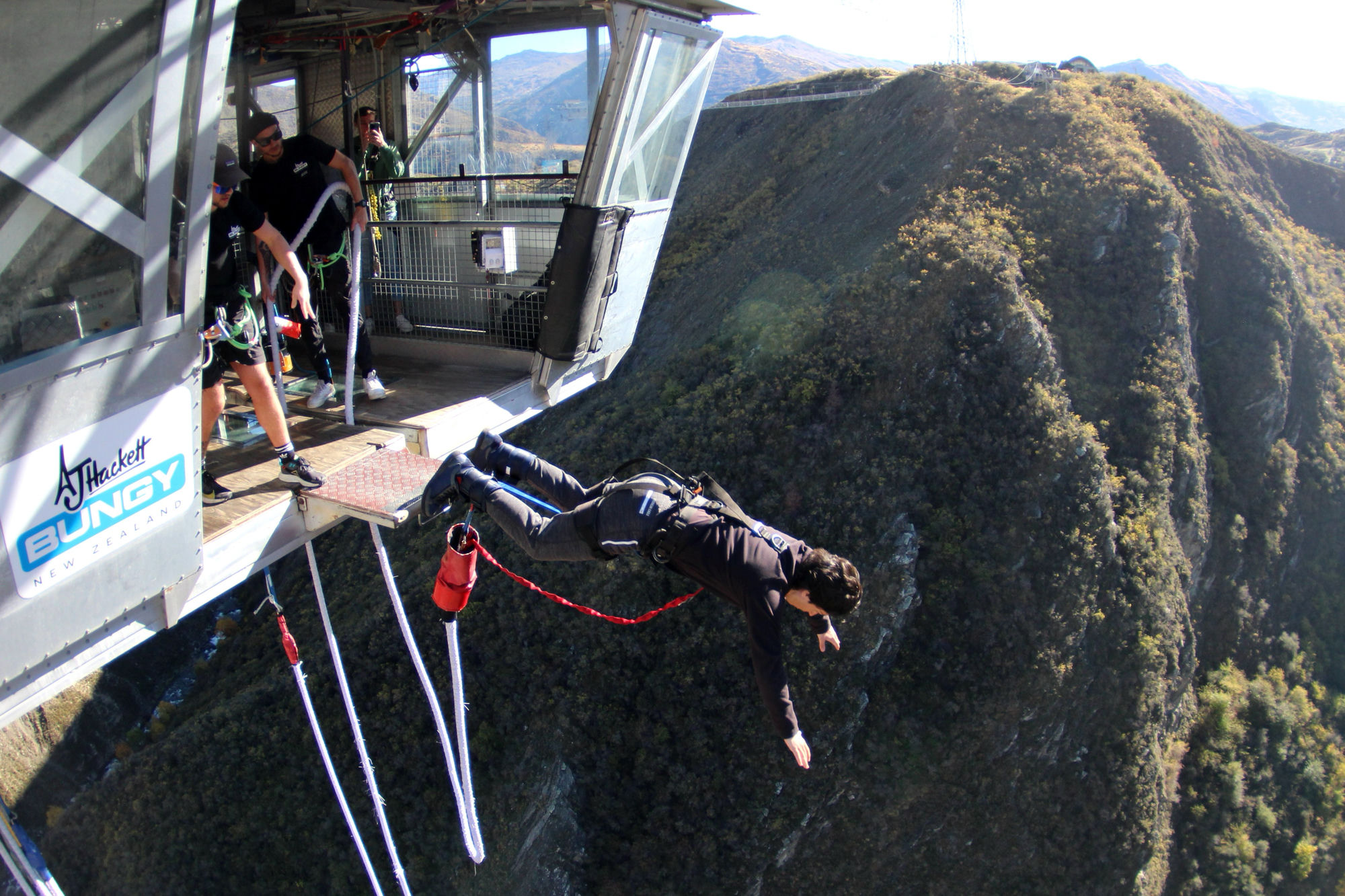 Mid-jump on the AJ Hackett bungy, Queenstown, New Zealand